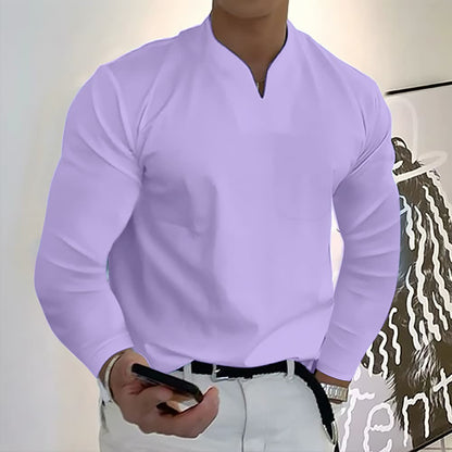 Oferta de verano-49 % OFF🔥 ---Camiseta de algodón de manga larga de color sólido para hombre con bolsillo