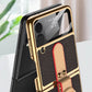 Funda Original de Cuero con Pantalla Trasera de Cristal Templado y Cordón de Seguridad para Samsung Z Flip4 Flip3 5G