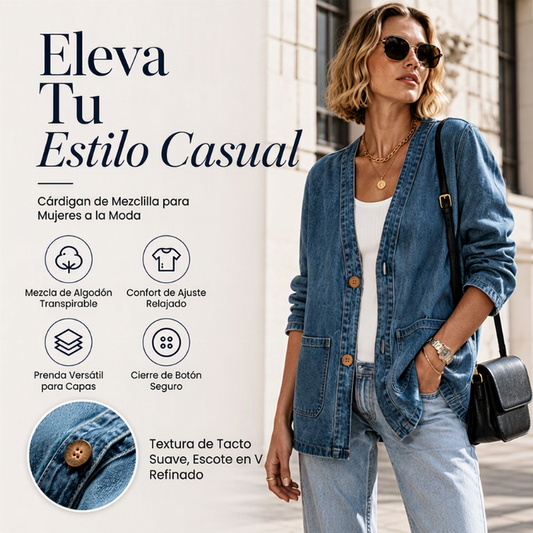 Abrigo de mezclilla casual para mujer con cuello en V