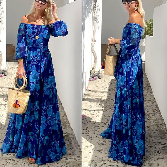 👗Women’s Elegant Off Shoulder Floral Print Flowy Long Dress