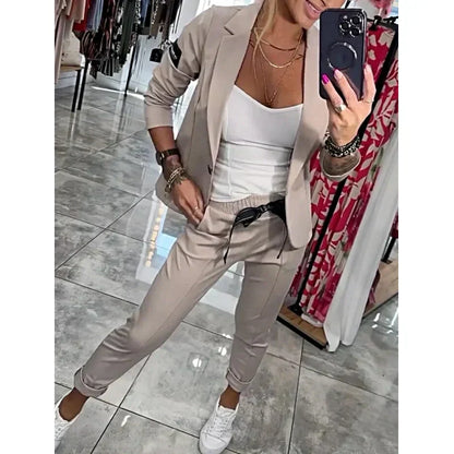 Conjunto de 2 piezas con chaqueta y pantalón de traje informal para mujer