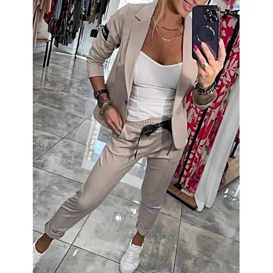 Conjunto de 2 piezas con chaqueta y pantalón de traje informal para mujer