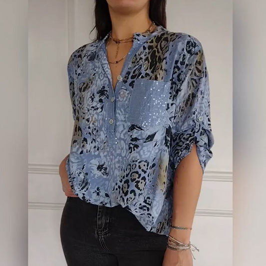 Recién llegado: compre 2 envíos gratis✨Camisa casual estampada con medio botón para mujer