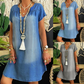 Vestido de mujer de denim con cuello en V y manga corta
