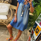 Vestido de mujer de denim con cuello en V y manga corta