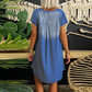 Vestido de mujer de denim con cuello en V y manga corta