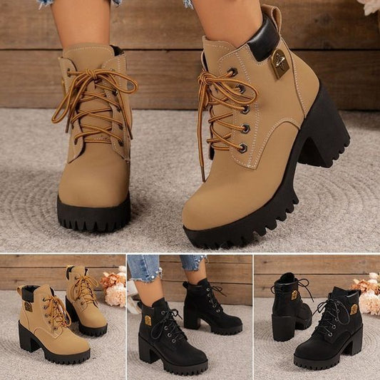 🔥【35-42】 👢✨2025 Novedad para este otoño: Botines de cuña con tacón grueso – modelo retro con cordones para mujer
