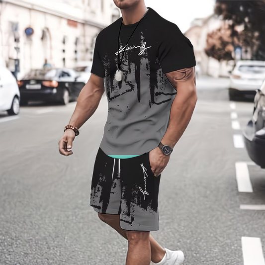 👕 ¡50% DE DESCUENTO POR TIEMPO LIMITADO! 🩳 Conjunto de camiseta con estampado gráfico para hombre y shorts – coordinado, suave y con cintura ajustable 🌴