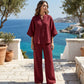 ⏰Conjunto de blusa con cuello alto y pantalones de pierna ancha para mujer