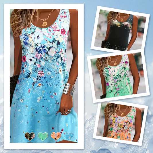 Vestido de verano sin mangas con estampado floral para mujer