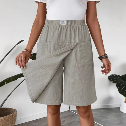 Falda-pantalón cruzada informal de cintura elástica para mujer