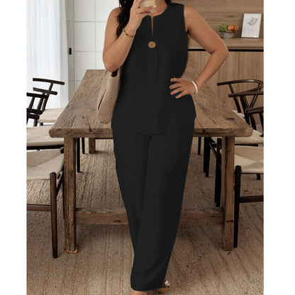 💃 Top sin mangas minimalista y pantalones de pierna ancha: elegantes sin esfuerzo, cómodos y perfectos para el día a día ✨🌿