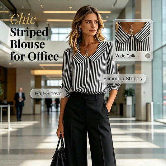 🔥Novedades y ofertas especiales: camisa de rayas con botones para ir al trabajo en verano