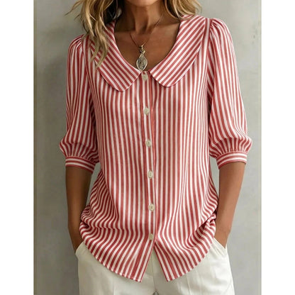 🔥Novedades y ofertas especiales: camisa de rayas con botones para ir al trabajo en verano