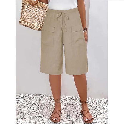 (S-4XL) Pantalones capri informales con cordón para mujer