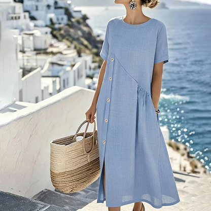 Vestido midi informal de mujer con botones irregulares