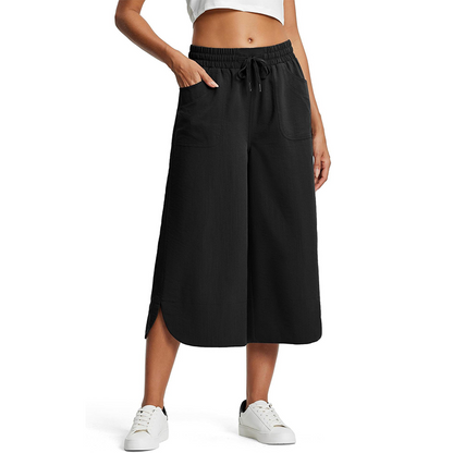👖 ¡AHORA CON UN 50 % DE DESCUENTO!☁️ Pantalones capri holgados de color liso para mujer – Cintura elástica y bolsillos profundos – Pantalones informales transpirables ✨