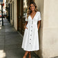 🌸 Elegancia veraniega sin esfuerzo: vestido de verano con cuello en V y botones para mujer☀️