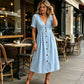 🌸 Elegancia veraniega sin esfuerzo: vestido de verano con cuello en V y botones para mujer☀️