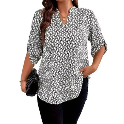 📢📢Blusa de mujer con cuello en V y estampado geométrico