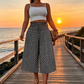 Pantalones capri de cintura alta y pierna ancha con fruncidos para mujer