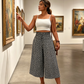 Pantalones capri de cintura alta y pierna ancha con fruncidos para mujer