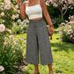 Pantalones capri de cintura alta y pierna ancha con fruncidos para mujer