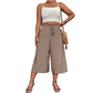 Pantalones capri de cintura alta y pierna ancha con fruncidos para mujer