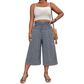 Pantalones capri de cintura alta y pierna ancha con fruncidos para mujer