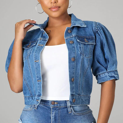 ⏰🔥 ¡56% DE DESCUENTO POR TIEMPO LIMITADO! 👖✨ Chaqueta de Denim de Manga Corta – Estilo Puff, Moderna y Cómoda 💖🌿