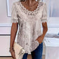 Camiseta de mujer con cuello redondo y ribete de encaje