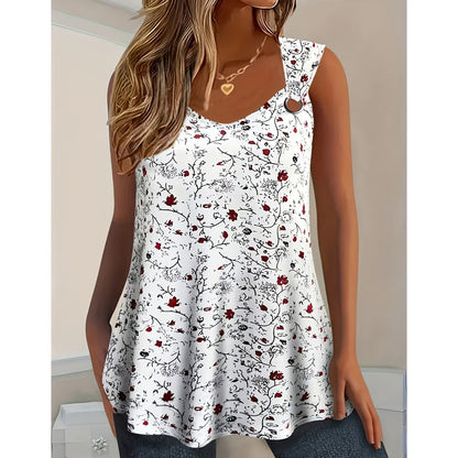 ✨ Camiseta sin mangas con estampado floral para mujer – Elegante cuello en V y corte holgado – Imprescindible para tu guardarropa de verano 🌞