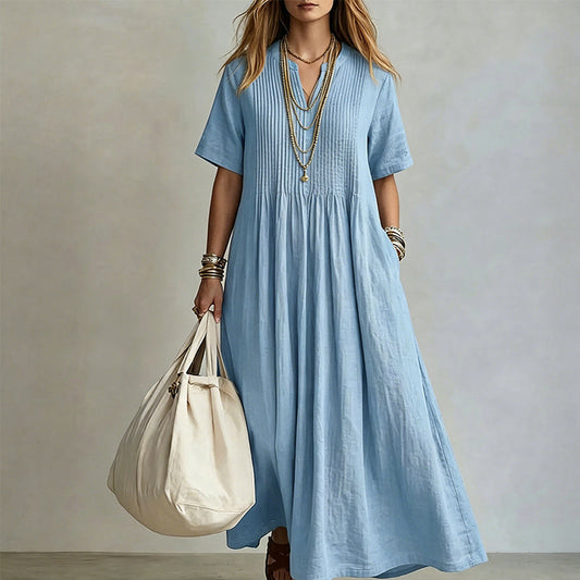 🌸💃 ¡50% OFF! Vestido Largo con Cuello en V – Fresco, Elegante y Cómodo