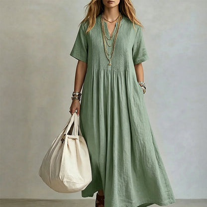 🌸💃 ¡50% OFF! Vestido Largo con Cuello en V – Fresco, Elegante y Cómodo