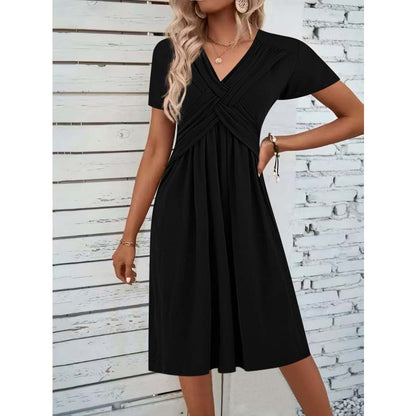 Vestido plisado con escote en V y cruce delantero para mujer