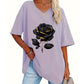 Camiseta de mujer de tallas grandes con estampado de rosas y cuello en V