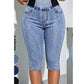 Pantalones capri vaqueros de cintura alta para mujer, vaqueros cortos con cintura elástica