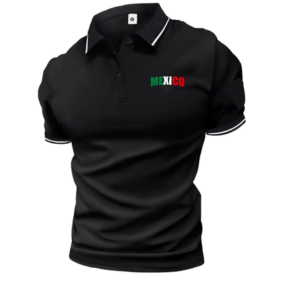Camisa clásica de algodón de manga corta con solapa para hombre