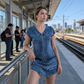 Vestido casual de manga corta con cremallera para mujer
