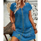 Vestido casual de manga corta con cremallera para mujer