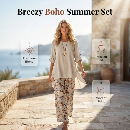 Conjunto de blusa de manga corta y pantalones de algodón y lino para mujer