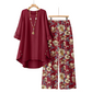 Conjunto de blusa de manga corta y pantalones de algodón y lino para mujer