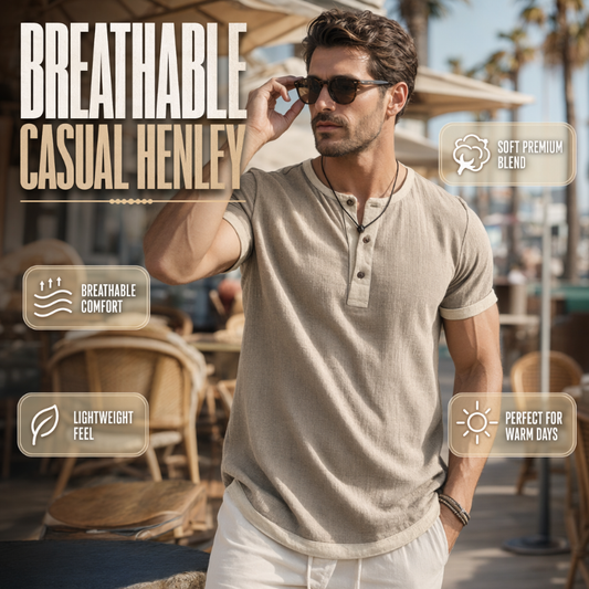 🌿 Camiseta Henley de manga corta, transpirable y con detalles en contraste