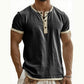 🌿 Camiseta Henley de manga corta, transpirable y con detalles en contraste