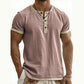 🌿 Camiseta Henley de manga corta, transpirable y con detalles en contraste