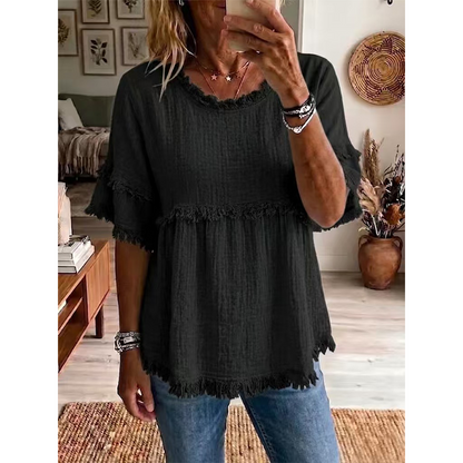 🔥Novedades y ofertas especiales: blusa casual para mujer con flecos y mangas con volantes