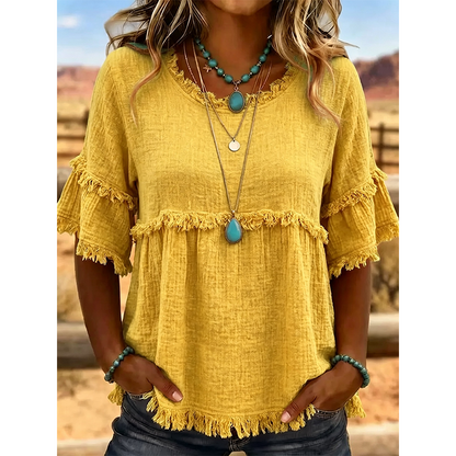 🔥Novedades y ofertas especiales: blusa casual para mujer con flecos y mangas con volantes