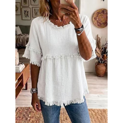 🔥Novedades y ofertas especiales: blusa casual para mujer con flecos y mangas con volantes