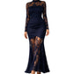 Tendencias del momento⭐👗 Vestido largo de encaje con cuello alto: encaje floral transparente y corte entallado para una elegancia nocturna sin esfuerzo