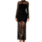 Tendencias del momento⭐👗 Vestido largo de encaje con cuello alto: encaje floral transparente y corte entallado para una elegancia nocturna sin esfuerzo
